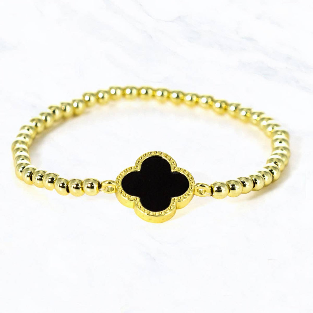 Yellow Gold Beaded Clover Charm Bracelet