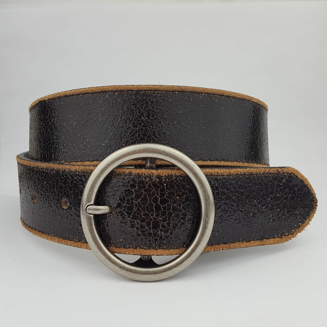 Vintage Leather belt with distress burnish edge