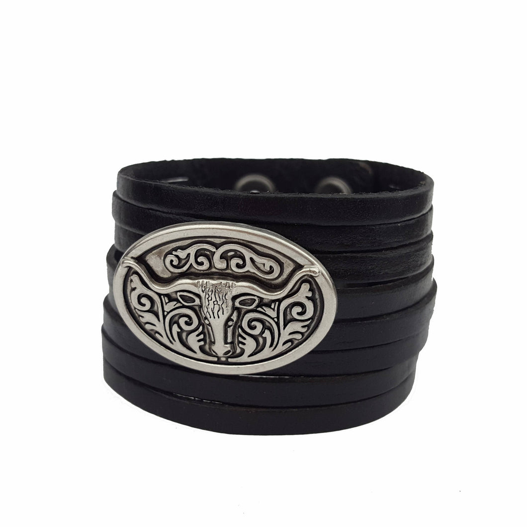 Genuine Leather Cuff with Long Horn Concho Design