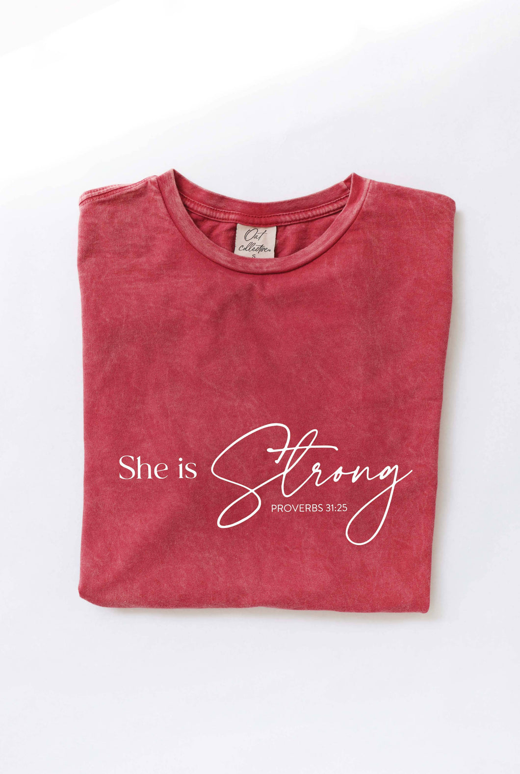 SHE IS STRONG PROVERBS 31:25 Mineral Washed Graphic Top
