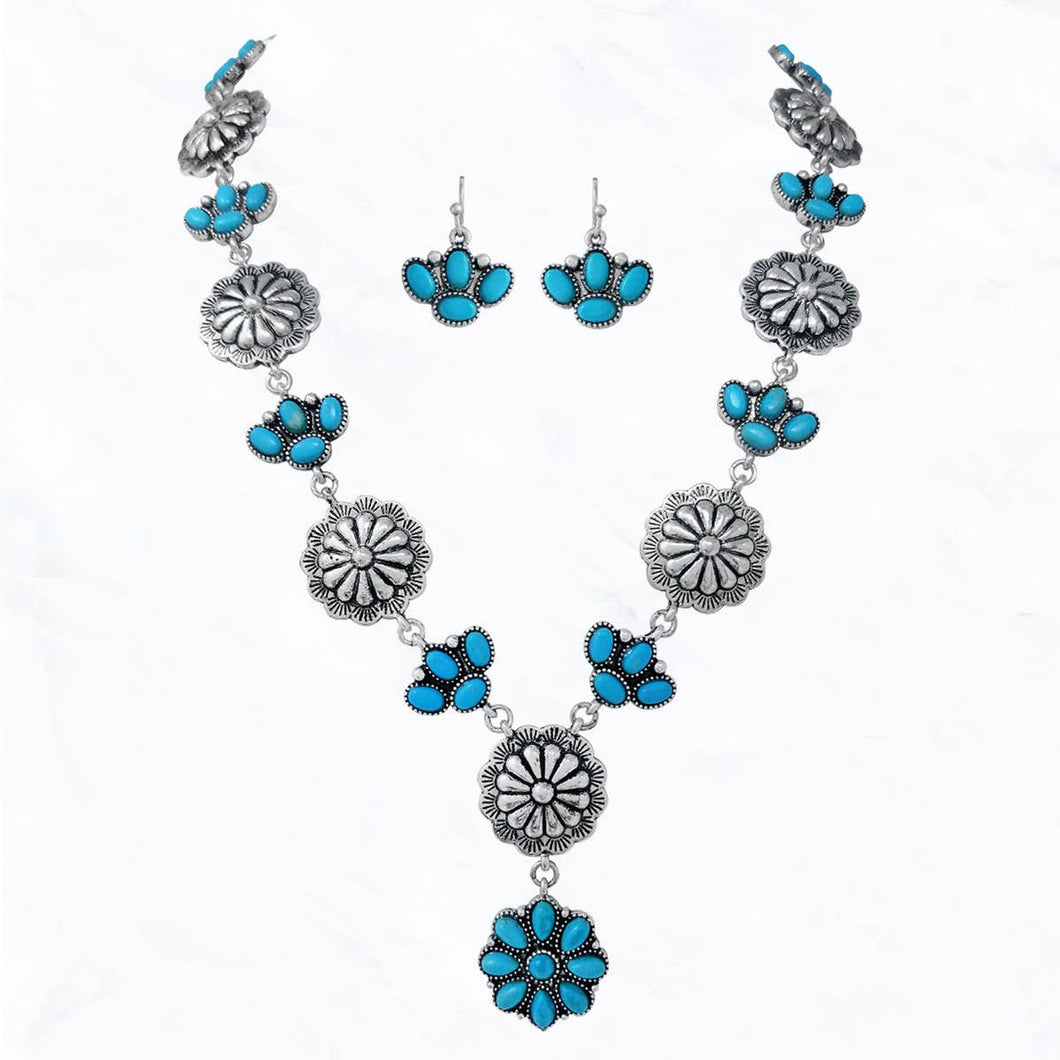 Semi Genuine Stone Y-Drop Western Necklace Earrings Set
