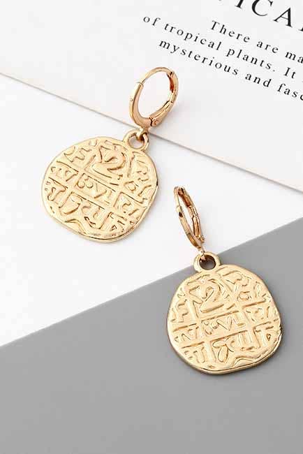 51997AWEH- Gold Dangle Carved Alloy Earrings