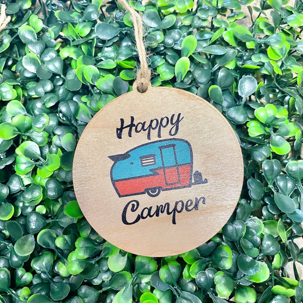 Happy Camper Wooden Ornament